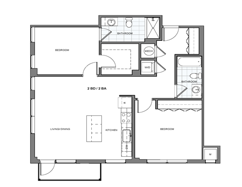Floor plan for 2 beds, 2 baths, 1084 sqft